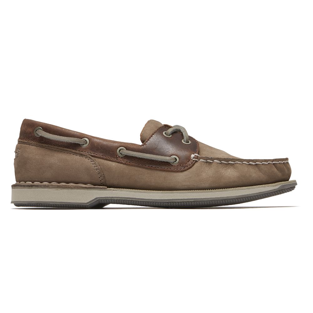 Rockport Men's Perth Boat Shoes - Taupe - USA (4389RJOSA)